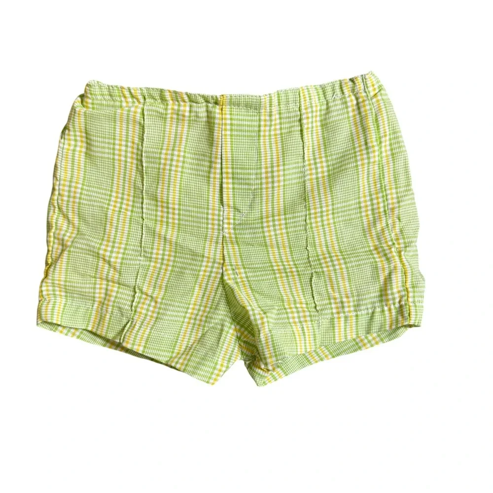 Vintage Green Yellow Plaid Diaper Cover Shorts Waterproof Lined Bloomers Infant